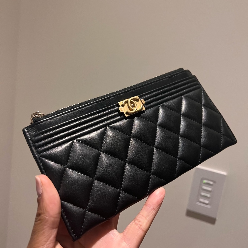 Chanel Lambskin Quilted Classic Zip Boy Pouch